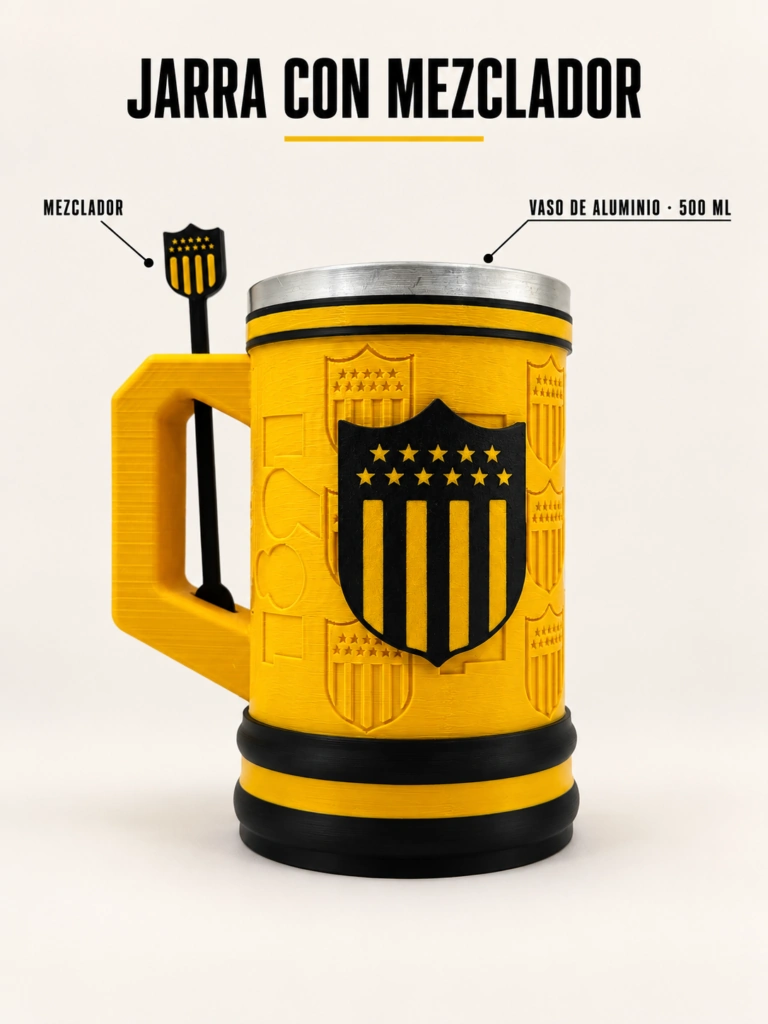 Jarra con mezclador penarol amarilla - Vaso de aluminio de 500 ml y mezclador