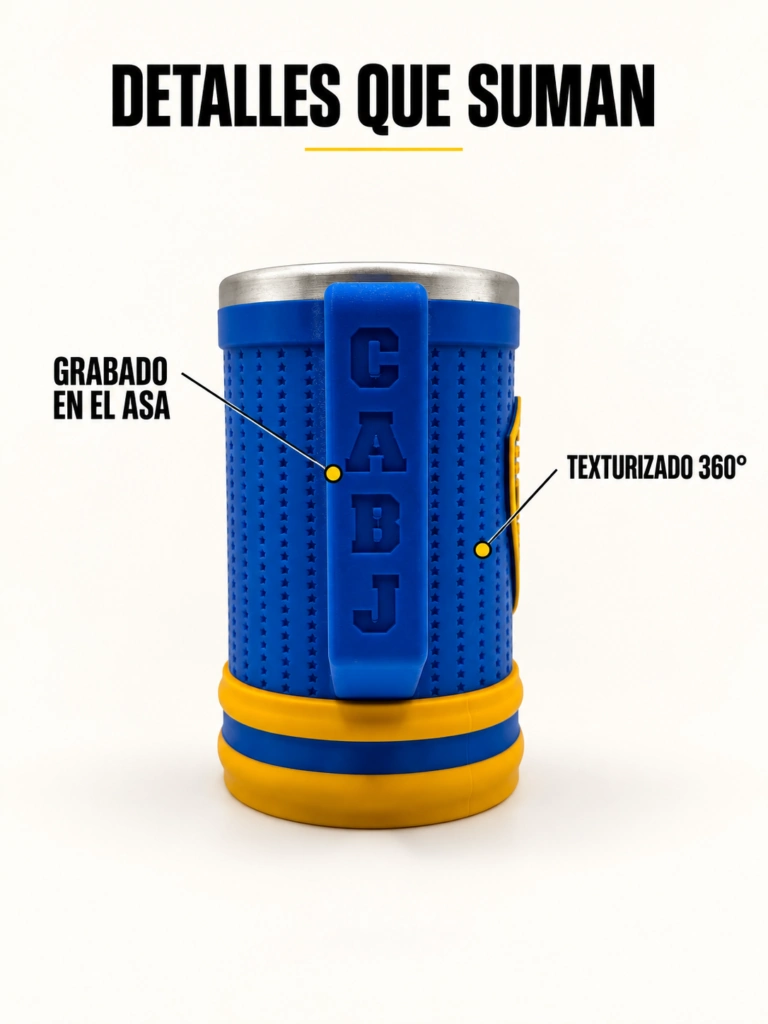Jarra Boca Juniors: grabado CABJ en el asa y texturizado 360 grados