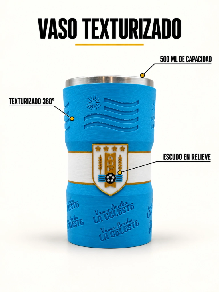 Vaso texturizado 3D de 500 ml - uruguay celeste frente